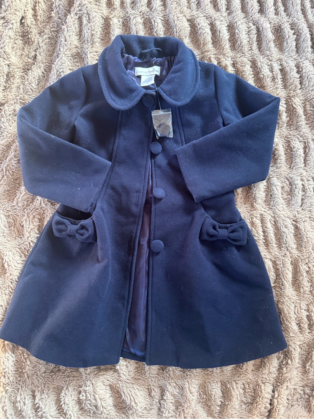 Chasing Fireflies Navy Pea Coat with Bow Pockets